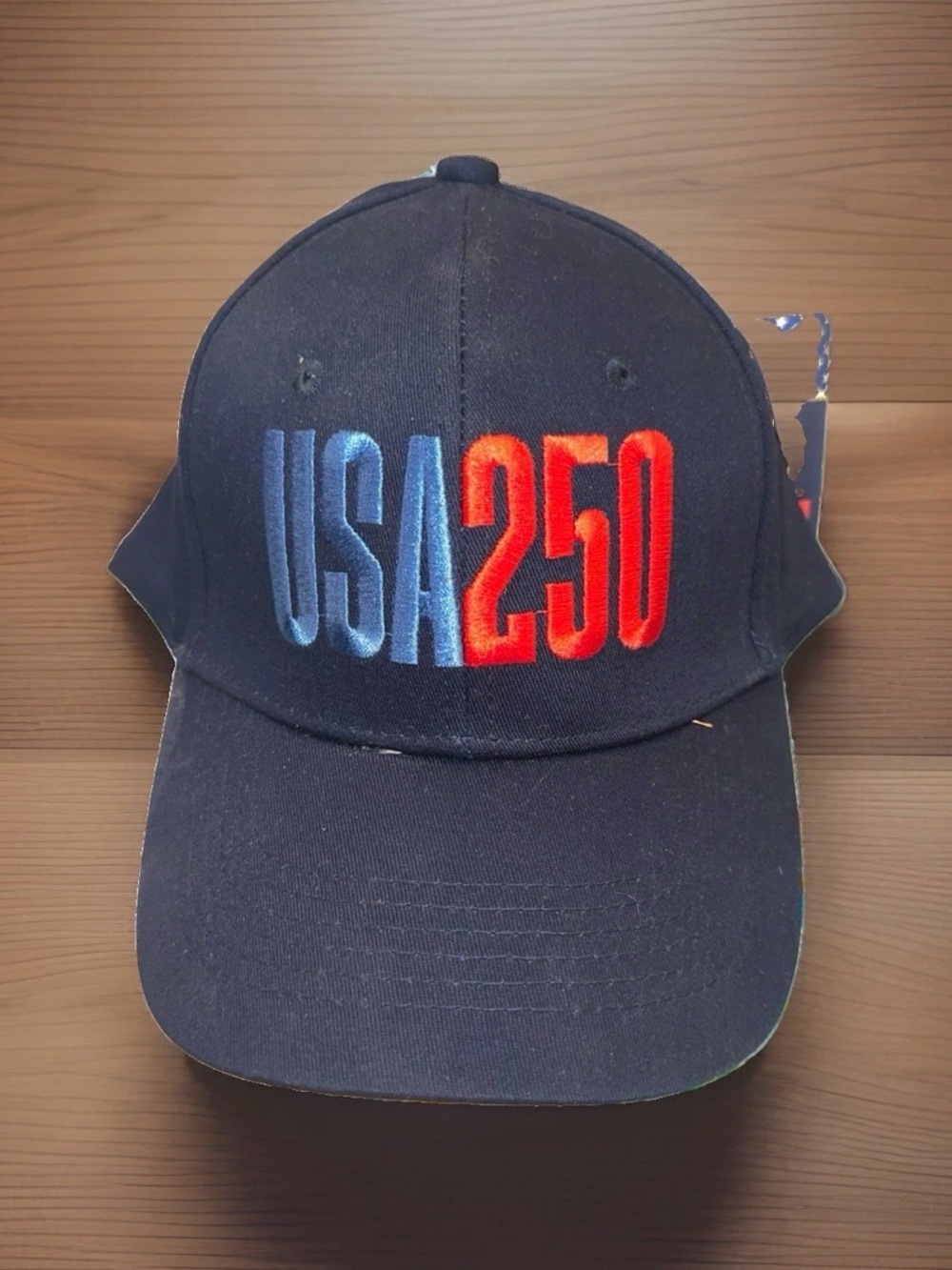USA 250 Embroidered Baseball Cap - Navy with Red & Blue adjustable